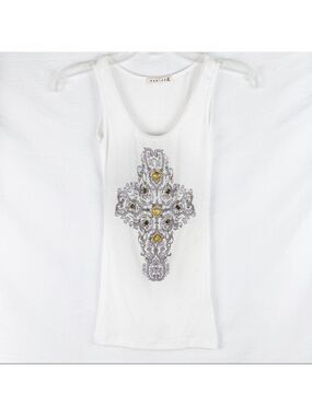 New Marisa K Jeweled/Studded/Printed White Tank Top!